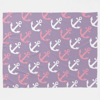 Cute Nautical Pink Purple Anchors Pattern Fleece Blanket