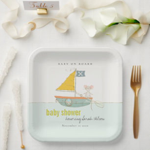 Cute Nautical Pirate Mouse Sailboat Baby Shower Paper Plate