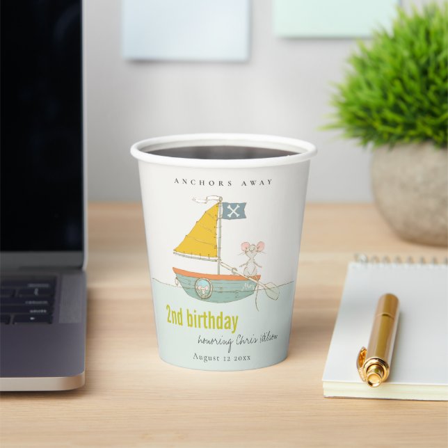Cute Nautical Pirate Sailboat Any Age Birthday Paper Cups (Insitu)