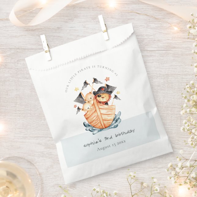 Cute Nautical Pirate Ship Lion Cub Kids Birthday Favour Bag (Clipped)