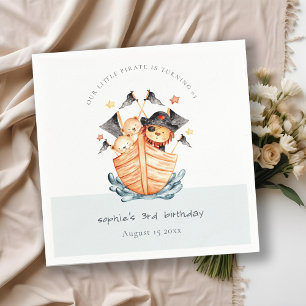 Cute Nautical Pirate Ship Lion Cub Kids Birthday Napkin