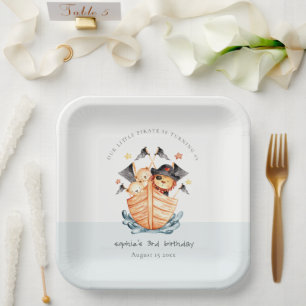 Cute Nautical Pirate Ship Lion Cub Kids Birthday Paper Plate