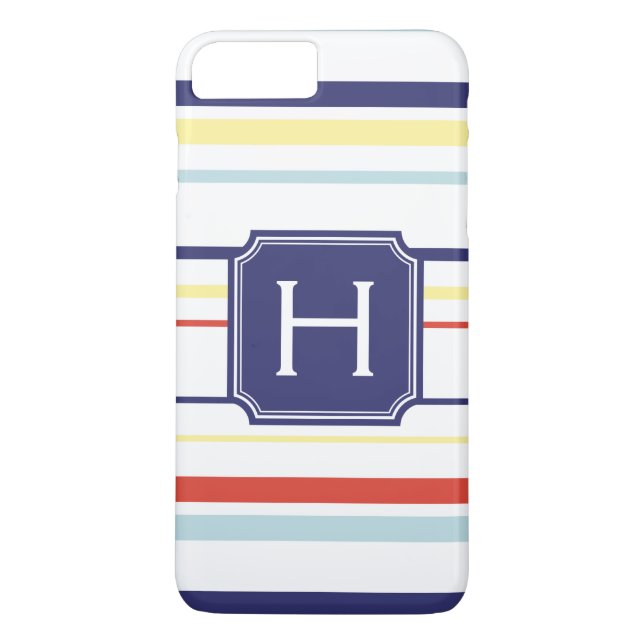Cute nautical preppy stripes pattern monogram Case-Mate iPhone case (Back)