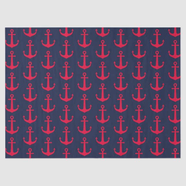 Cute Nautical Red Anchors Navy Blue  Tissue Paper (Front)