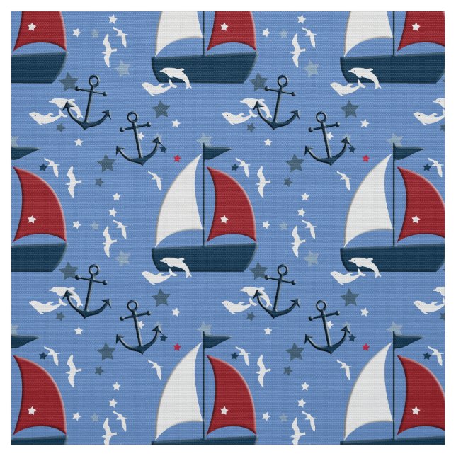 Cute Nautical Sailboat Pattern Fabric (Swatch)
