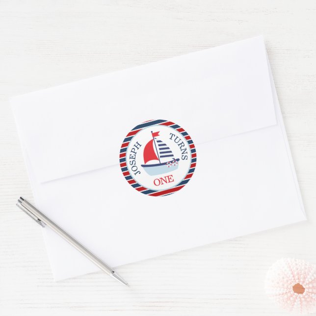 Cute Nautical Sailboat Theme Classic Round Sticker (Envelope)