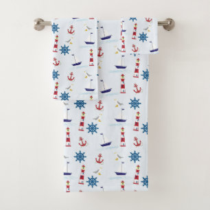 Cute Nautical Sailing Pattern Kids Bath Towel Set