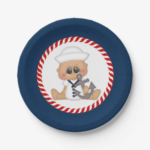 Cute Nautical Sailor Baby Boy Paper Plate