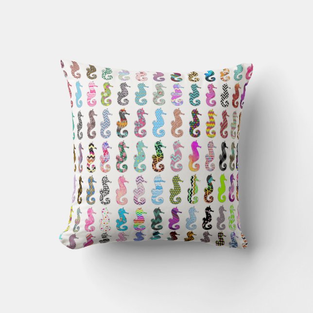 Cute nautical sea horse colourful girly patterns t throw pillow (Front)