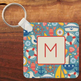 Cute Nautical Sea Life Monogram Keychain