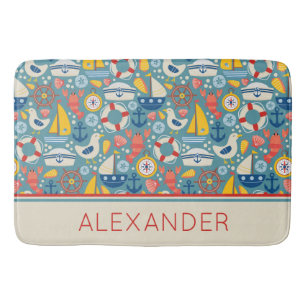 Cute Nautical Sea Life Personalized Bath Mat