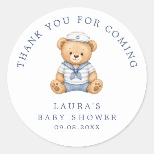 Cute Nautical Teddy Bear Baby Shower Thank You Classic Round Sticker