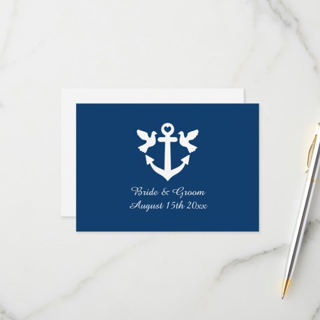 Cute nautical theme wedding RSVP response cards (Front/Back In Situ)