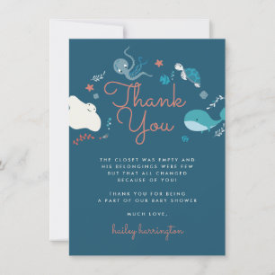 Cute Nautical Under The Sea Baby Shower Thank You Card
