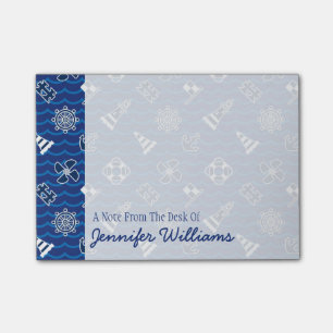 Cute Nautical Waves Pattern   Add Your Name Post-it Notes