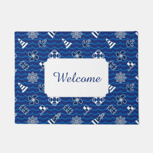 Cute Nautical Waves Pattern Add Your Text Doormat