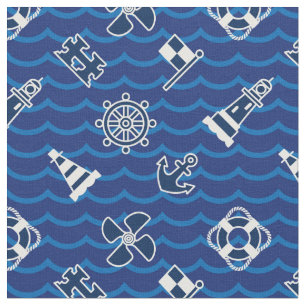 Cute Nautical Waves Pattern Fabric