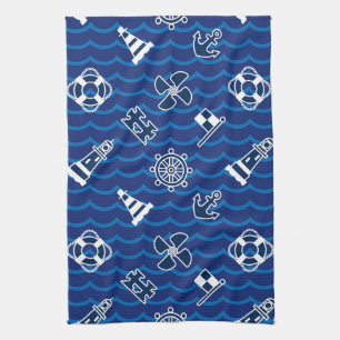 Cute Nautical Waves Pattern Kitchen Towel