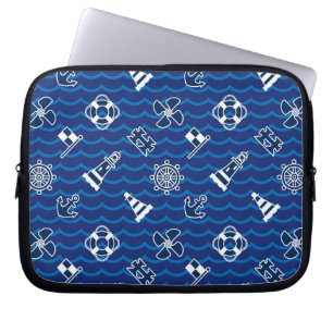 Cute Nautical Waves Pattern Laptop Sleeve