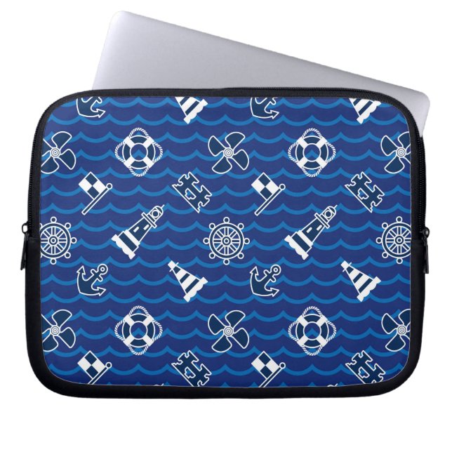 Cute Nautical Waves Pattern Laptop Sleeve (Front)
