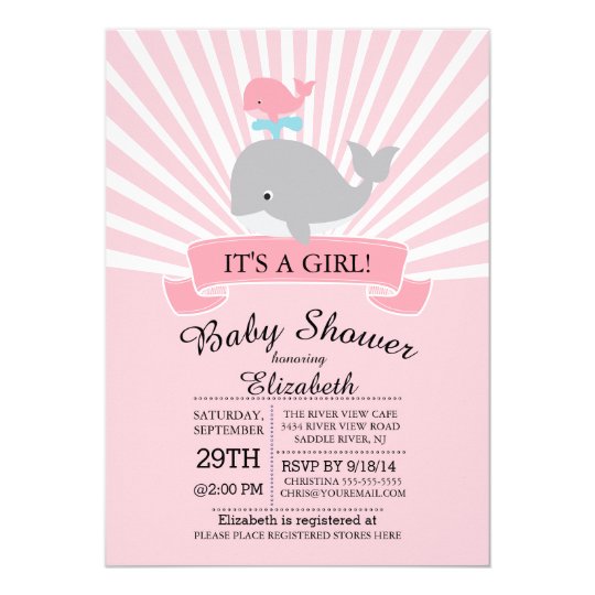 Cute Nautical Whale Girl Baby Shower Invitation