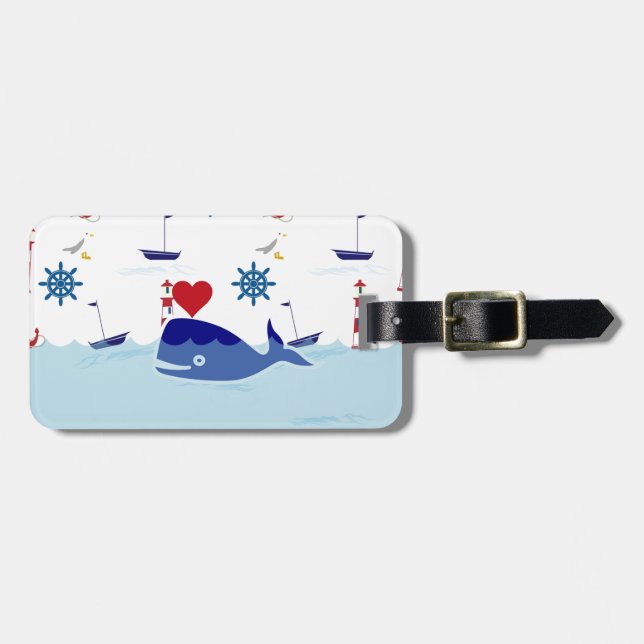 Cute Nautical Whale Luggage Tag (Front Horizontal)