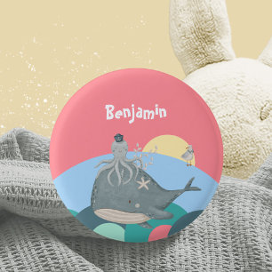 Cute Nautical Whale Octopus Pink Baby Shower 1 Inch Round Button