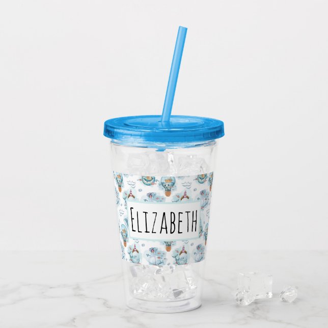  Cute Nautical Whales Watercolor Pattern Acrylic Tumbler (Back Ice)