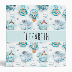 Cute Nautical Whales Watercolor Pattern Binder