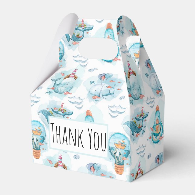  Cute Nautical Whales Watercolor Pattern Favor Box (Front Side)