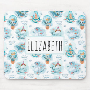 Cute Nautical Whales Watercolor Pattern Mouse Pad