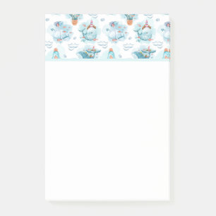 Cute Nautical Whales Watercolor Pattern Post-it Notes