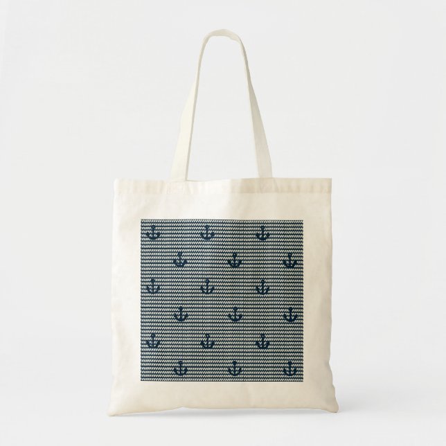 Cute Navy Anchor and Rope Tote Bag (Front)