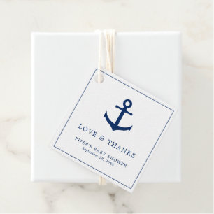 Cute Navy Blue Anchor Boy Nautical Baby Shower Favour Tags