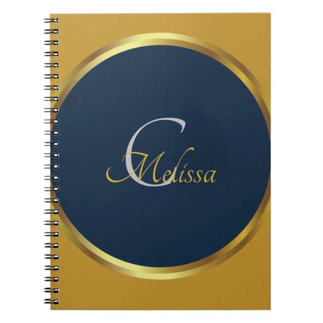 Cute Navy Blue and Gold Monogram Name  Notebook (Front)