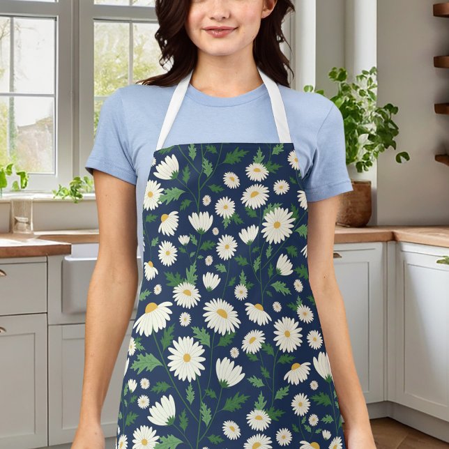 Cute Navy Blue And White Floral Daisy Apron (Creator Uploaded)