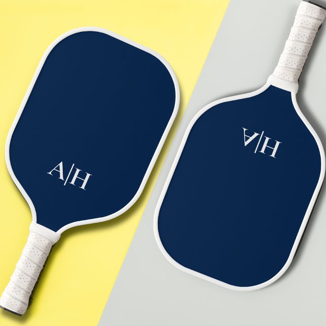 Cute Navy Blue and White , Modern Monogram Pickleball Paddle (Creator Uploaded)