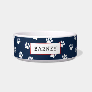 Cute Navy blue  and white paw print  pet  bowl