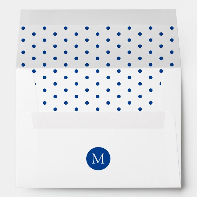 Cute Navy Blue and White Polka Dot Monogram Envelope (Back (Bottom))