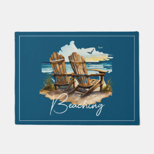 Cute Navy Blue Beach Chair Beaching Seagulls Ocean Doormat