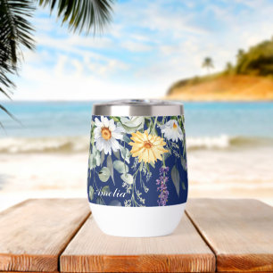 Cute Navy Blue Boho Fleur sauvage Motif