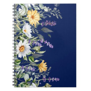 Cute Navy Blue Boho Wildflowers Notebook Journal