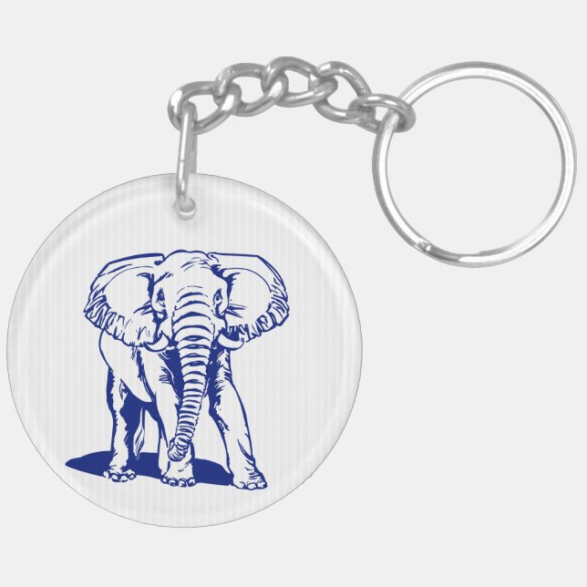 Cute Navy Blue Elephant Line Drawing Keychain (Back Right)