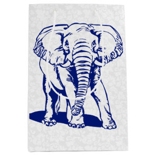 Cute Navy Blue Elephant Line Drawing Medium Gift Bag