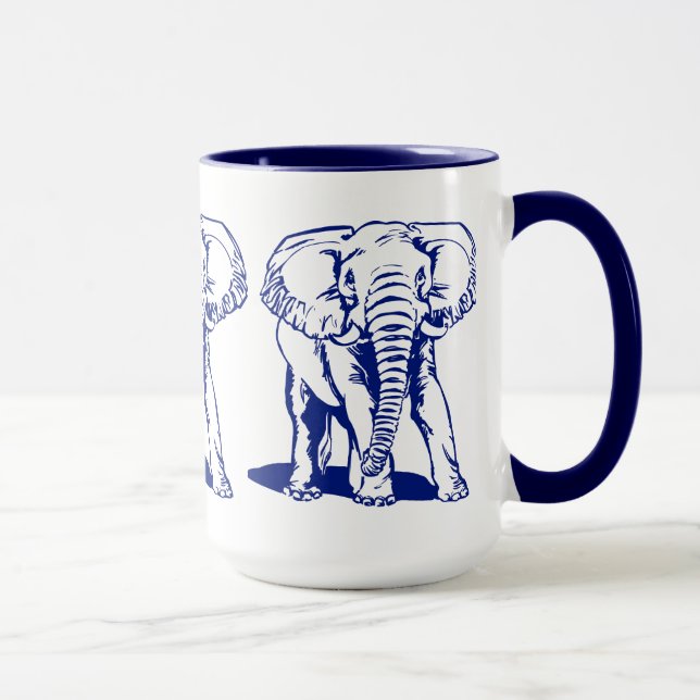 Cute Navy Blue Elephant Line Drawing Mug (Right)