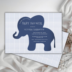 Cute Navy Blue Elephant Stripe Baby Shower Invitation