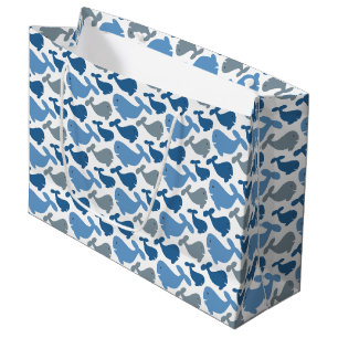Cute Navy Blue Gray Whale Large Gift Bag