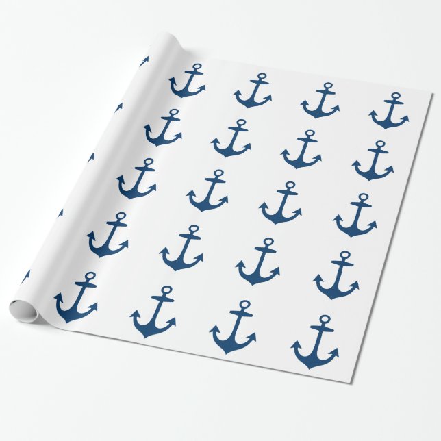 Cute Navy Blue Nautical Inspired Wrapping Paper (Unrolled)