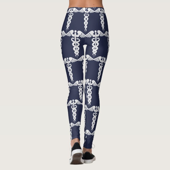 Cute Navy Blue Nurse Medical Symbol Leggings (Back)