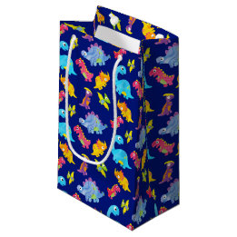 Cute Navy Blue Pattern Dinosaur Birthday Small Gift Bag